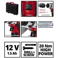 Kép 2/2 - Einhell TC-CD 12 Li akkus fúró-csavarozó, 12V, 20Nm (1.3Ah akkuval és töltővel)