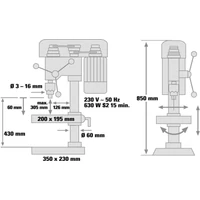 Kép 3/5 - Einhell BT-BD 701 oszlopos fúrógép 630W (16mm-es tokmány) +Ajándék satuval